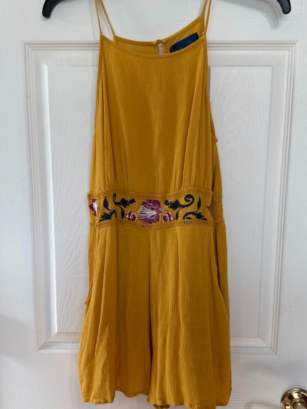 Yellow embroidered romper